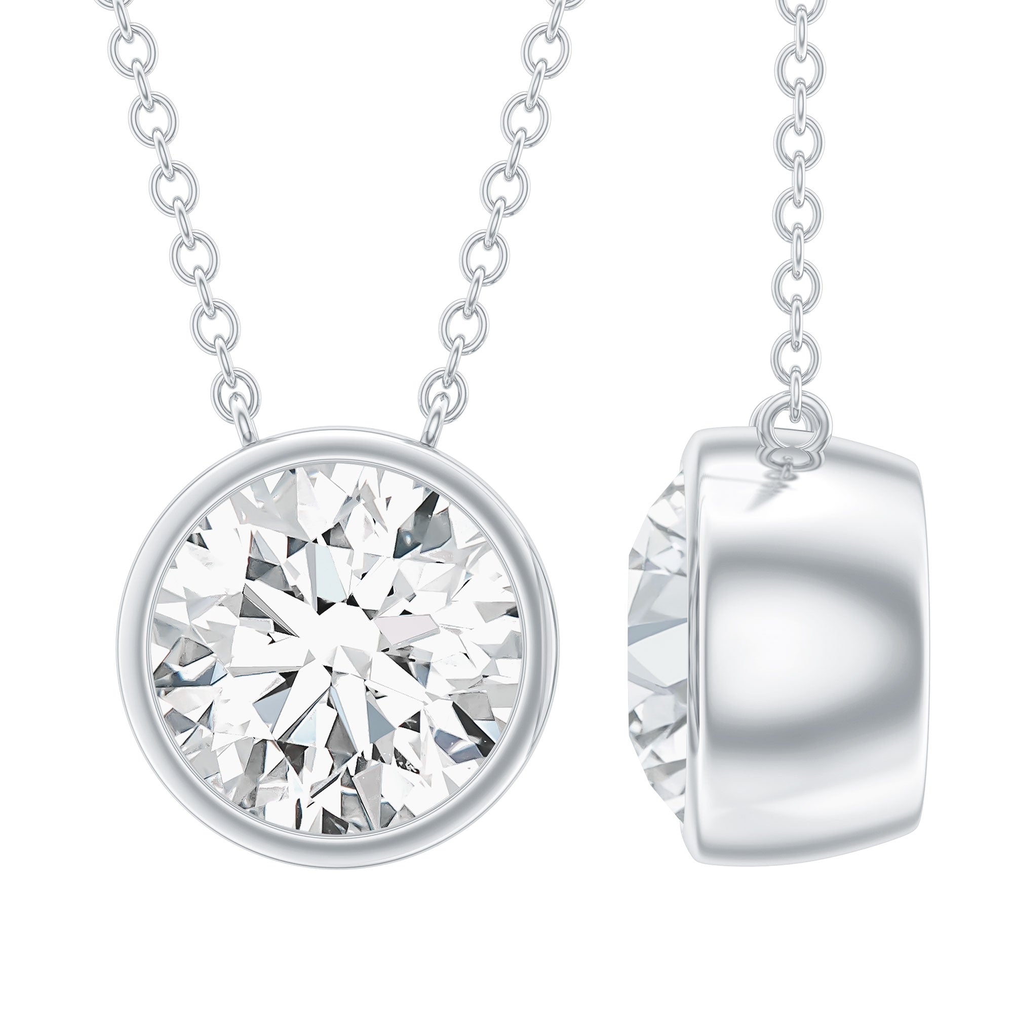 Bezel Set 1.36 Carat Round Moissanite Necklace in Silver