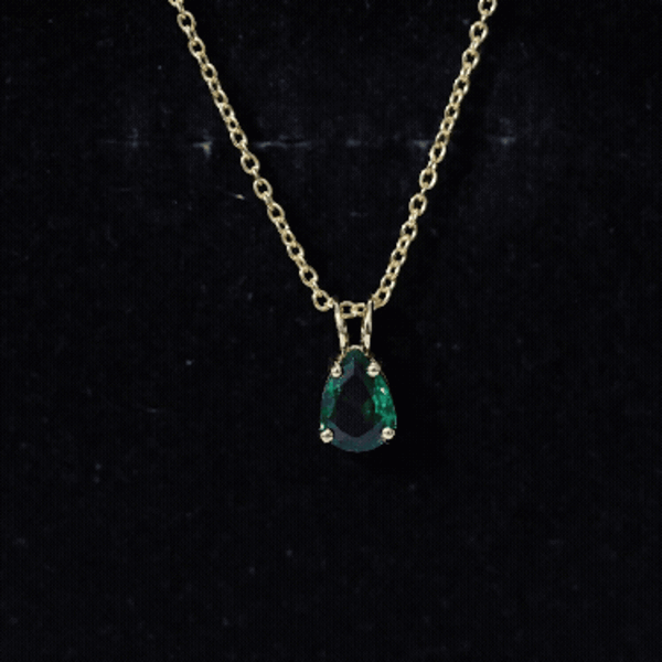 Lab Created Emerald Necklace – 0.7 Carat Pear Shaped Teardrop Pendant With Prong Setting
