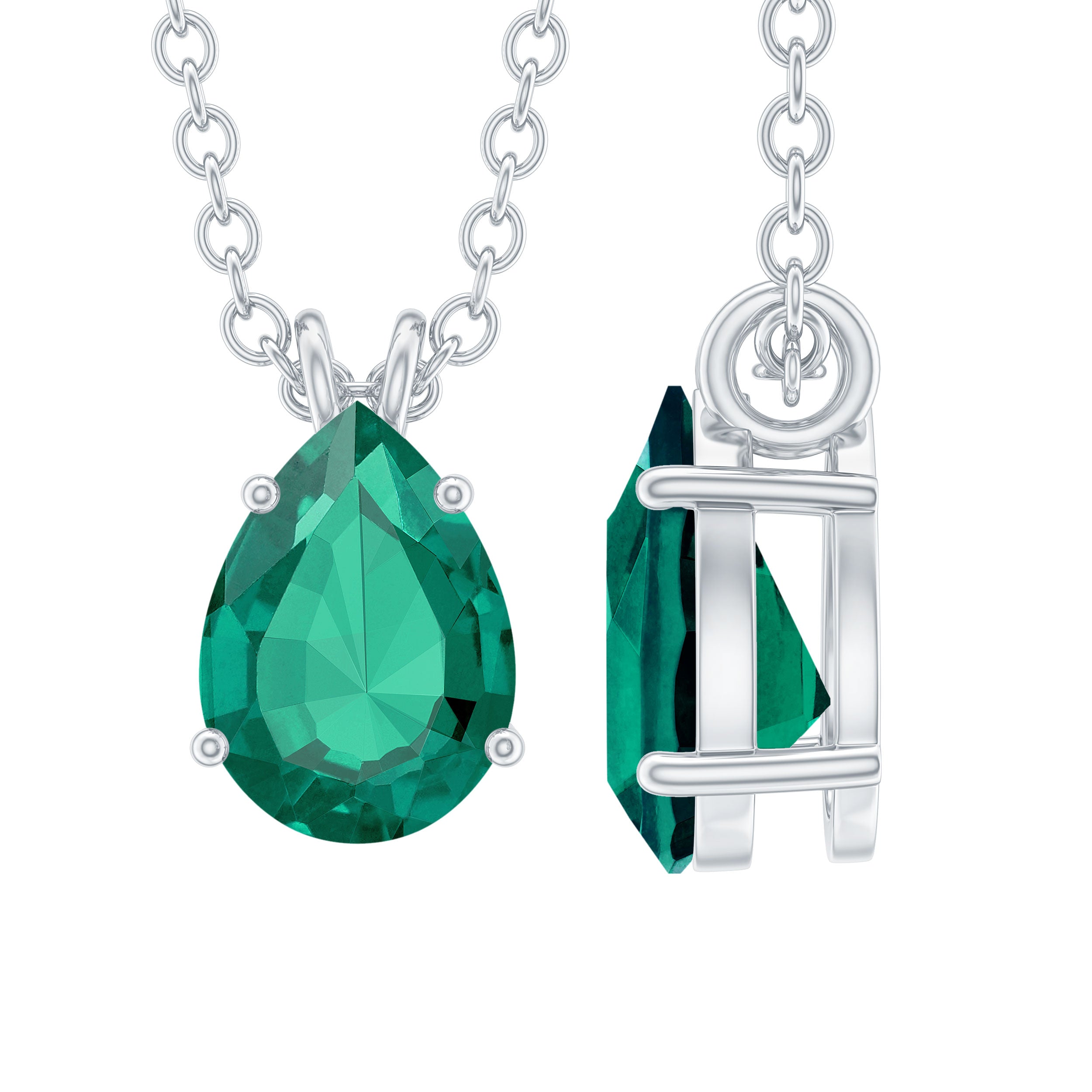 Lab Created Emerald Necklace – 0.7 Carat Pear Shaped Teardrop Pendant With Prong Setting