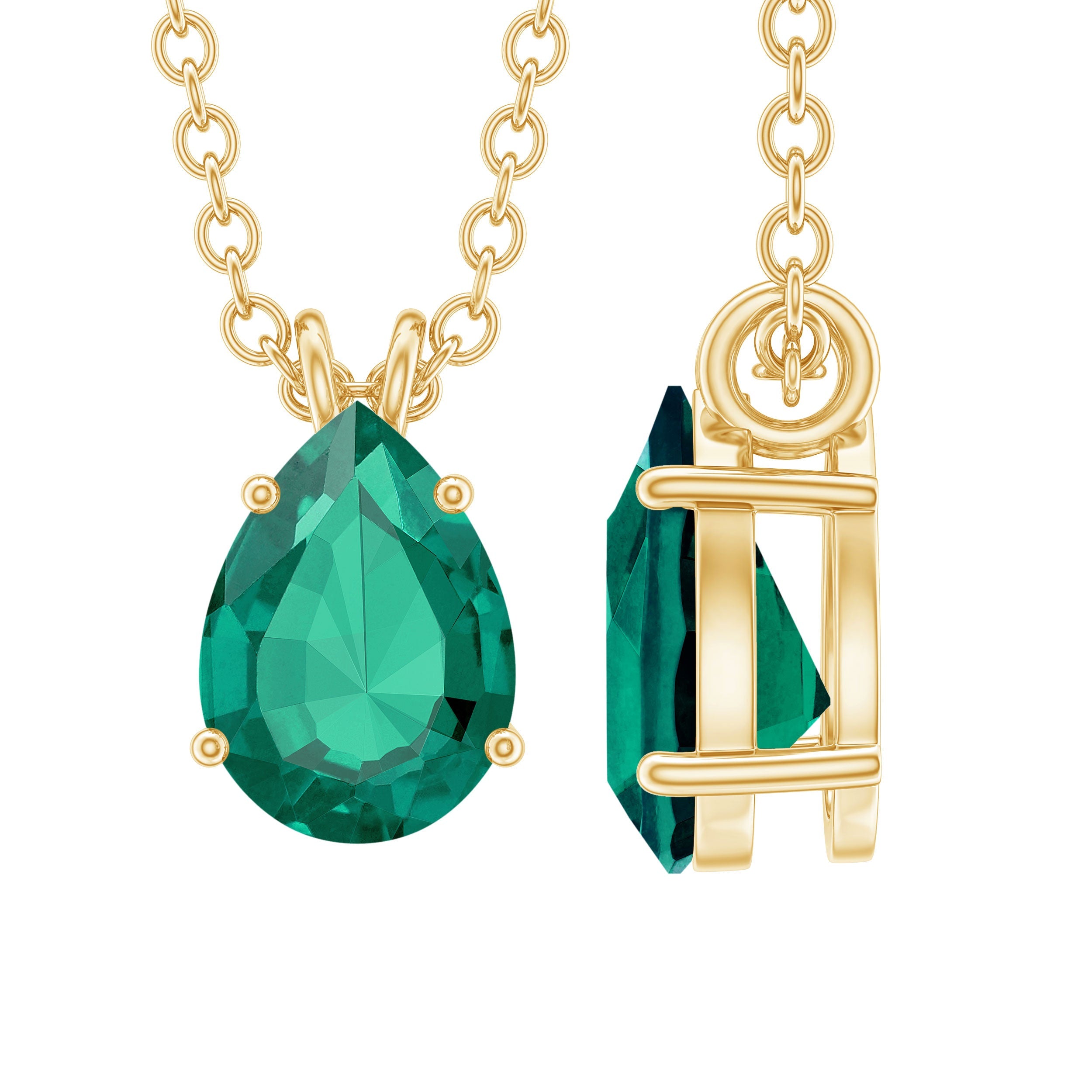 Lab Created Emerald Necklace – 0.7 Carat Pear Shaped Teardrop Pendant With Prong Setting