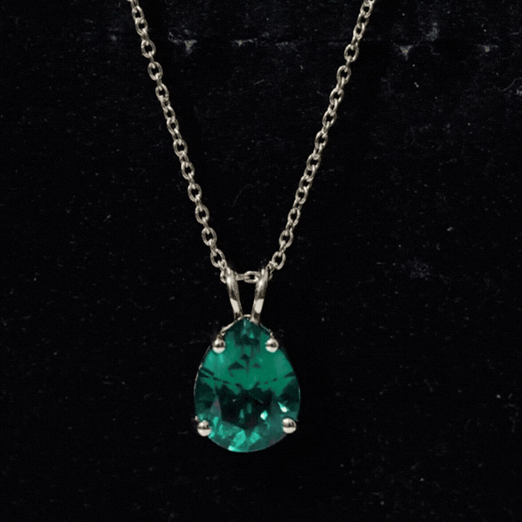 Lab Grown Emerald Necklace - Pear Cut Solitaire Pendant With Chain AAAA Quality