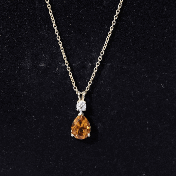 Citrine Teardrop Necklace – 1 Carat Pendant with Lab Grown Diamond & Prong Setting