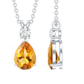 Citrine Teardrop Necklace – 1 Carat Pendant with Lab Grown Diamond & Prong Setting