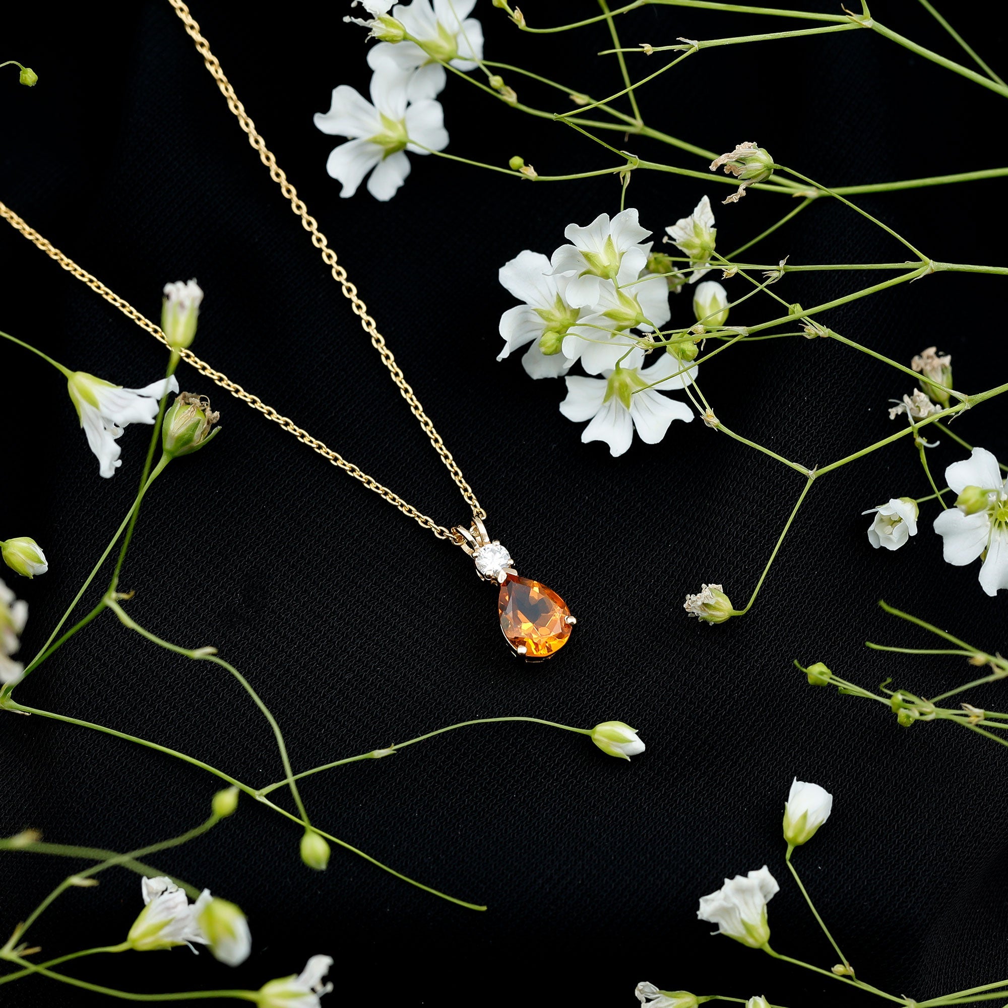 Citrine Teardrop Necklace – 1 Carat Pendant with Lab Grown Diamond & Prong Setting