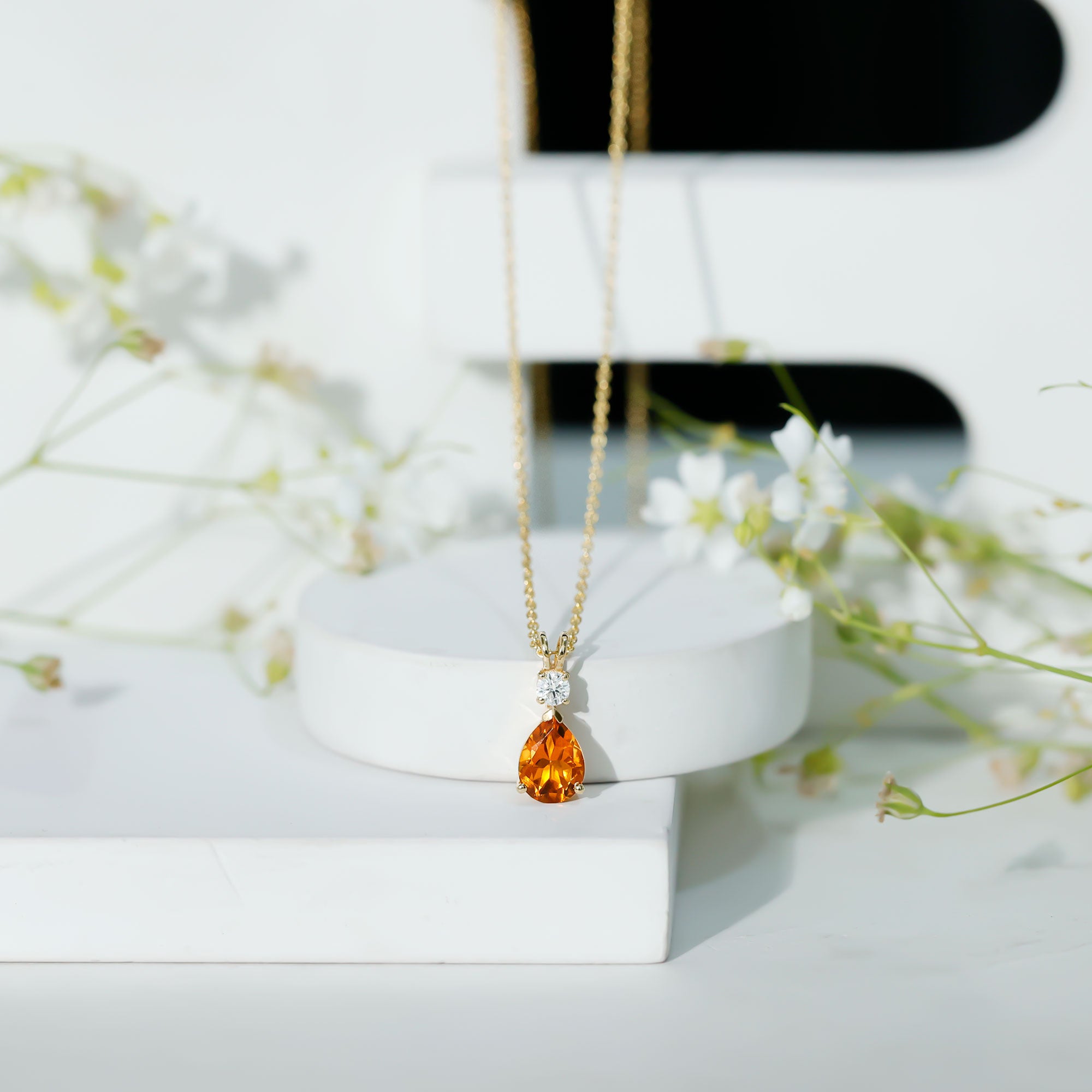 Citrine Teardrop Necklace – 1 Carat Pendant with Lab Grown Diamond & Prong Setting
