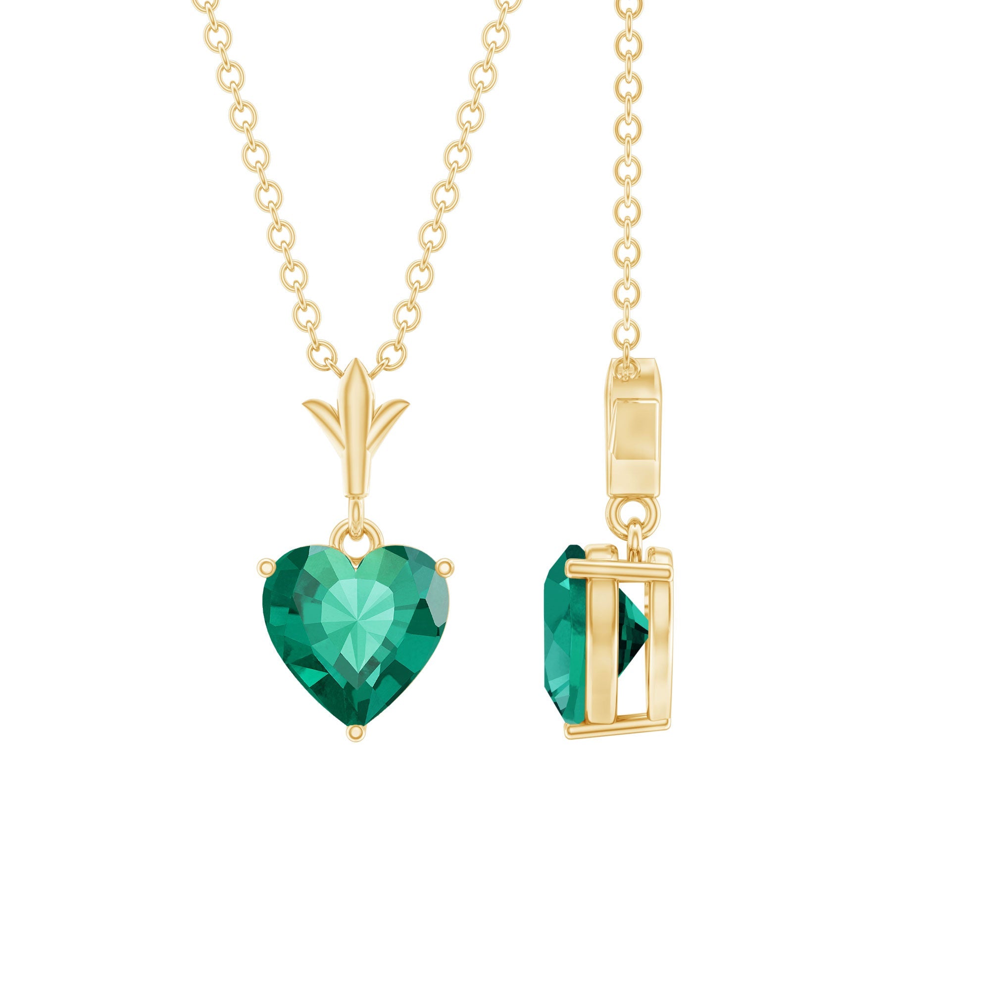 Lab Created Emerald Necklace – Heart Shaped Solitaire Pendant With Delicate Chain