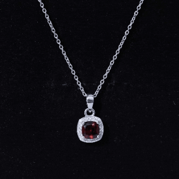 Garnet Halo Necklace – 3 Carat AAA Quality Cushion Cut Pendant Jewelry