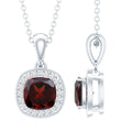 Garnet Halo Necklace – 3 Carat AAA Quality Cushion Cut Pendant Jewelry
