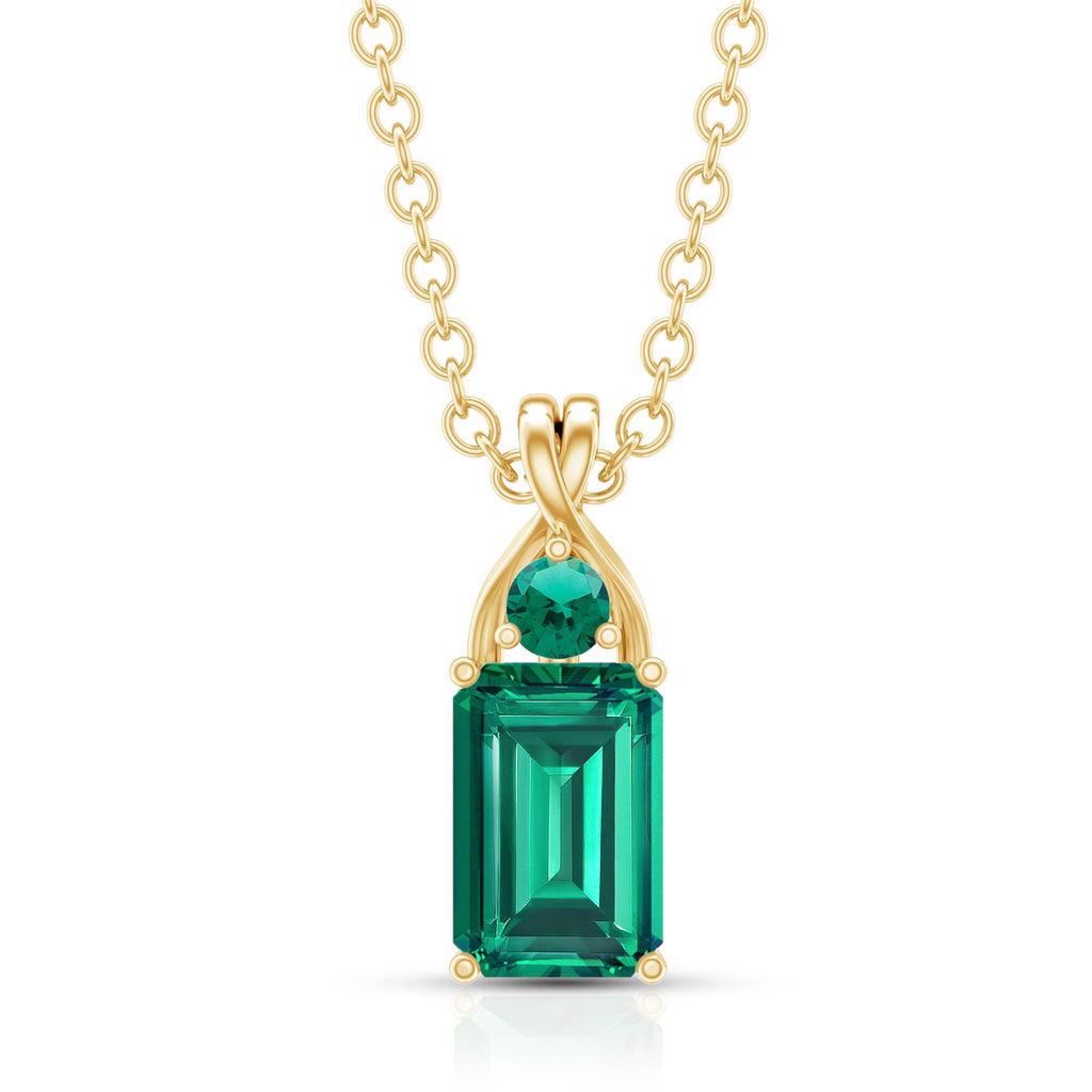 Lab Created Emerald Necklace – Emerald Cut Pendant With Prong Setting & Fine Cable Chain
