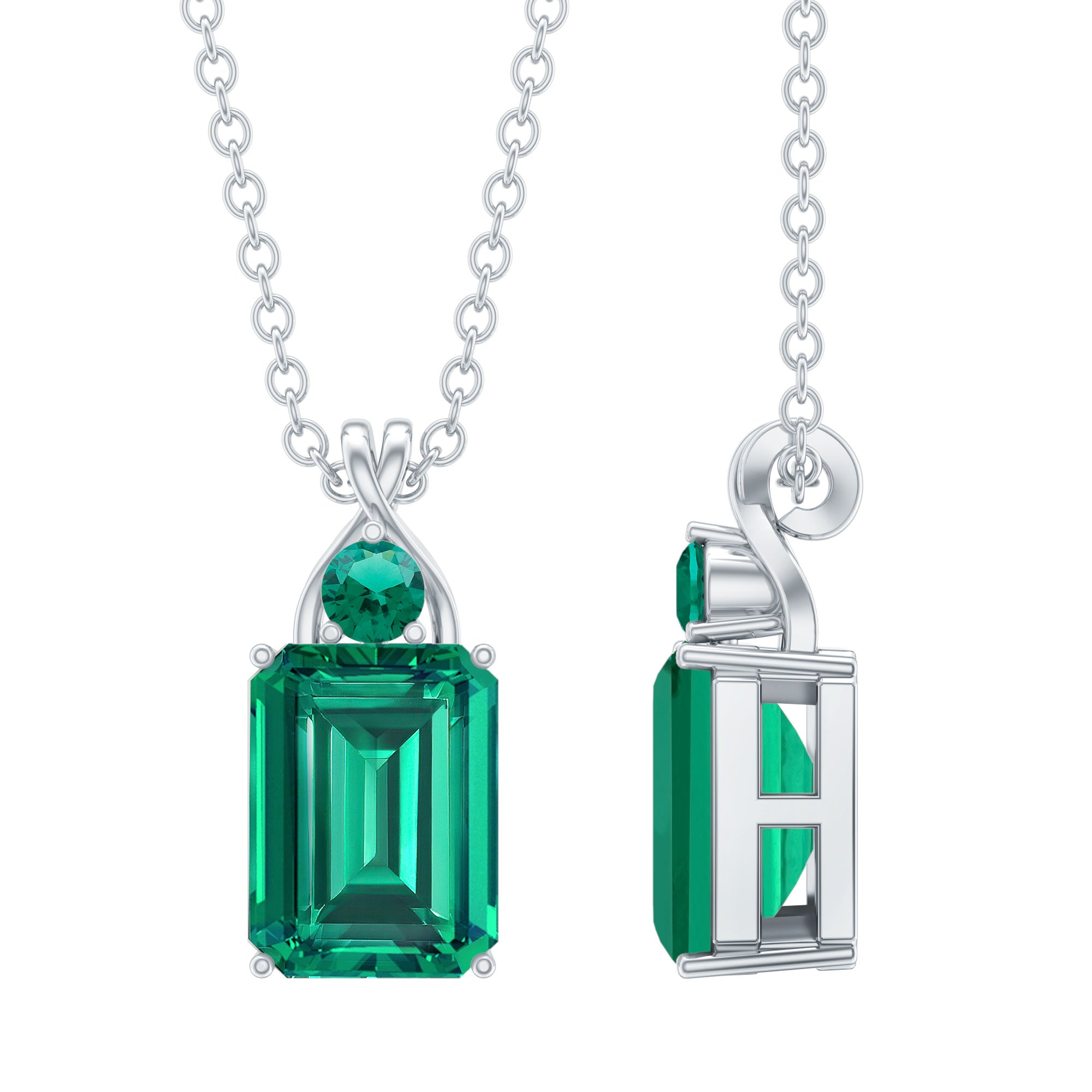 Lab Created Emerald Necklace – Solitaire Emerald Pendant, 1.68 Carat AAA Quality