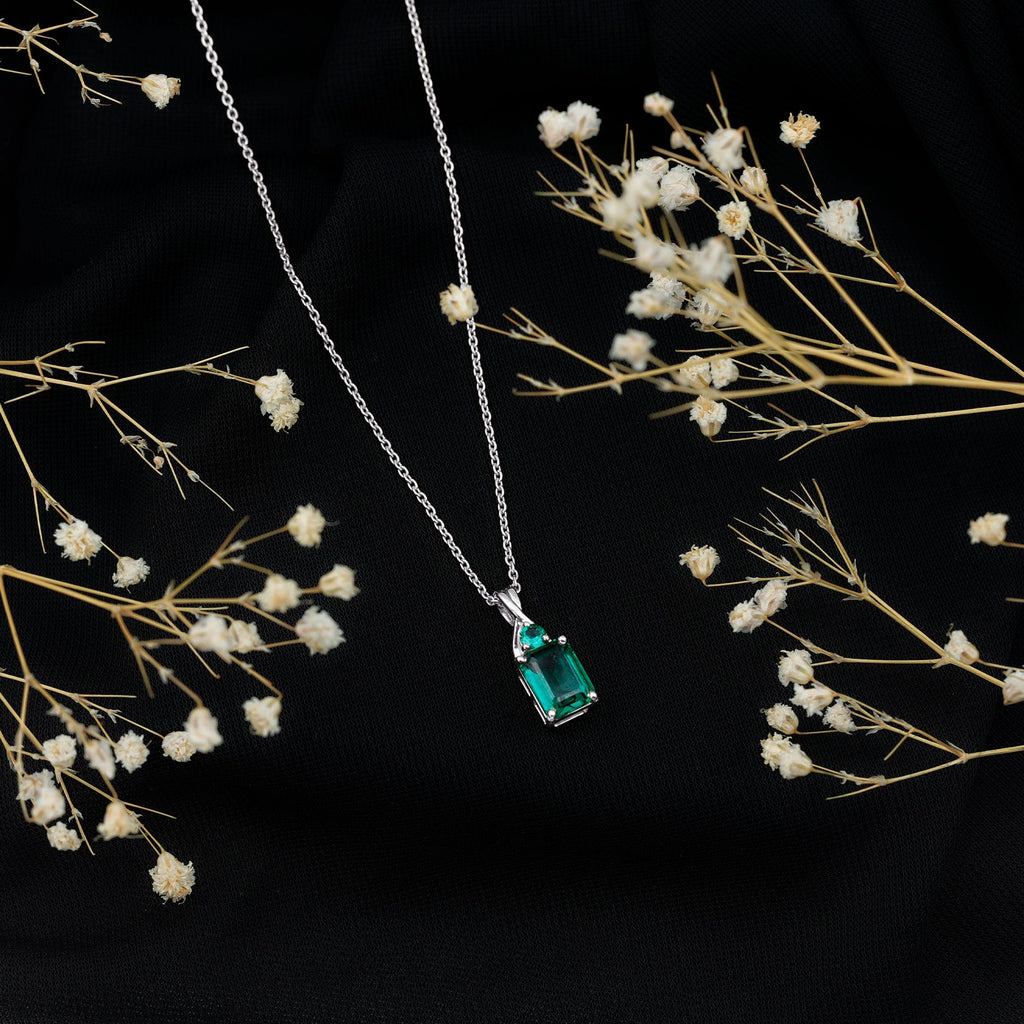 Lab Created Emerald Necklace – Solitaire Emerald Pendant, 1.68 Carat AAA Quality