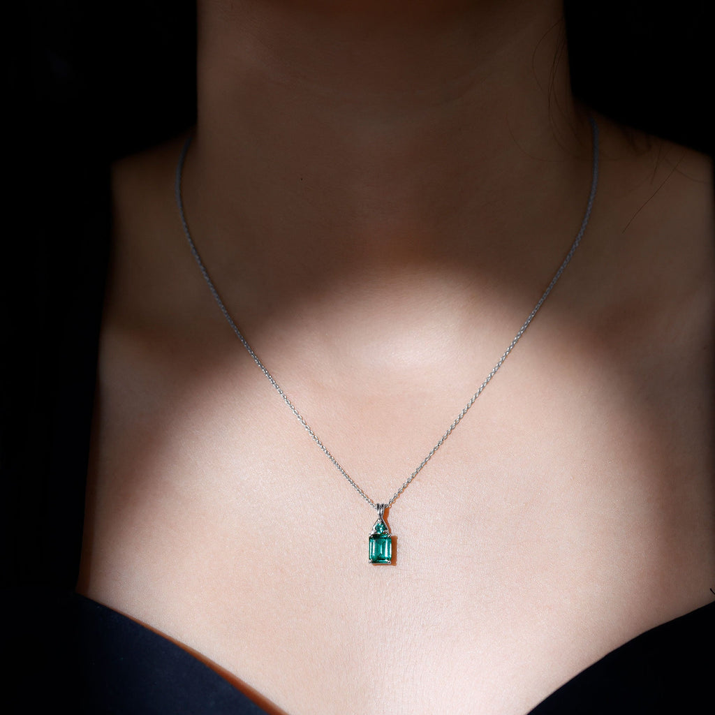 Lab Created Emerald Necklace – Solitaire Emerald Pendant, 1.68 Carat AAA Quality