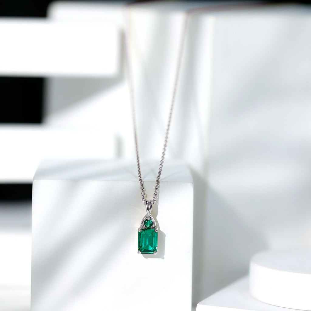 Lab Created Emerald Necklace – Solitaire Emerald Pendant, 1.68 Carat AAA Quality
