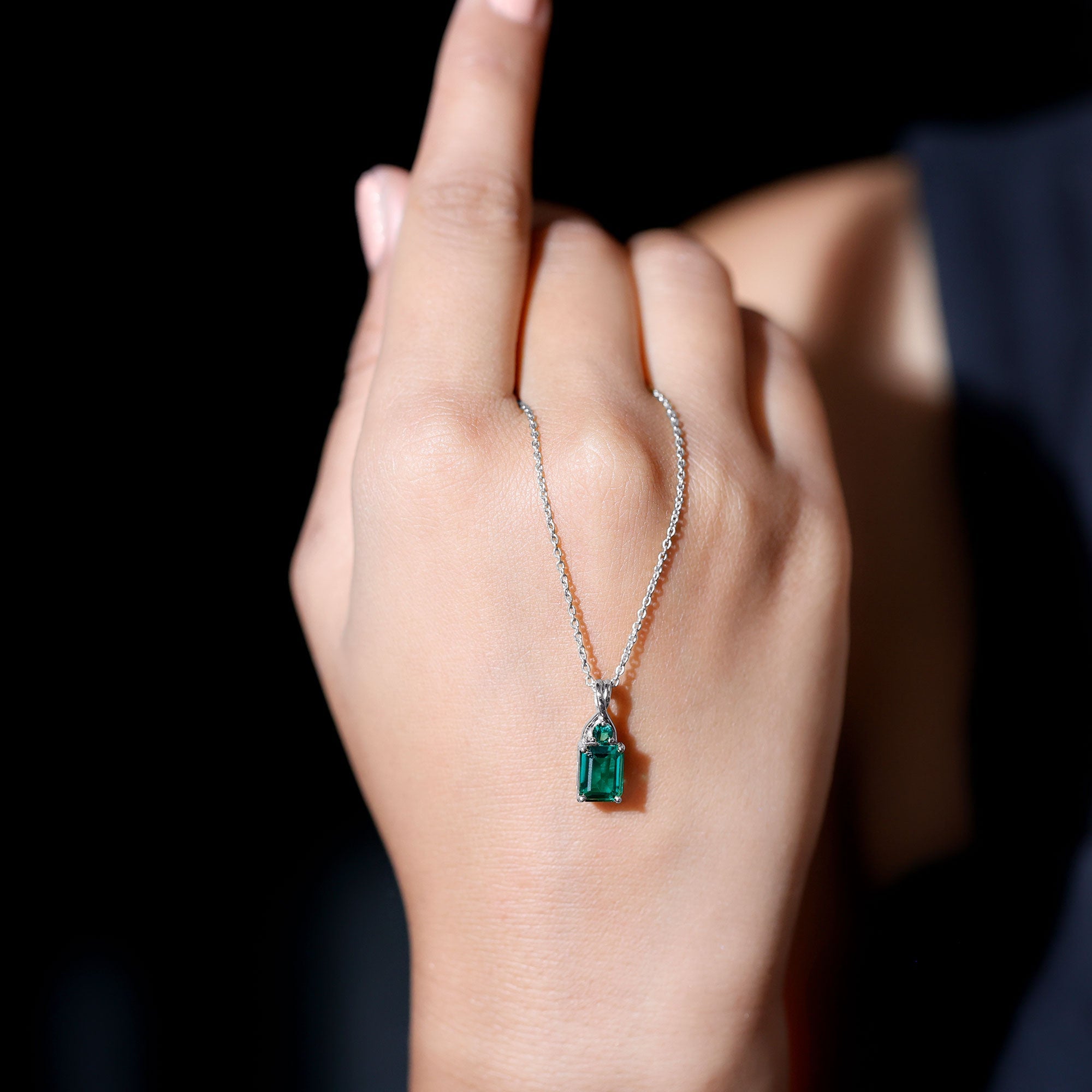 Lab Created Emerald Necklace – Solitaire Emerald Pendant, 1.68 Carat AAA Quality