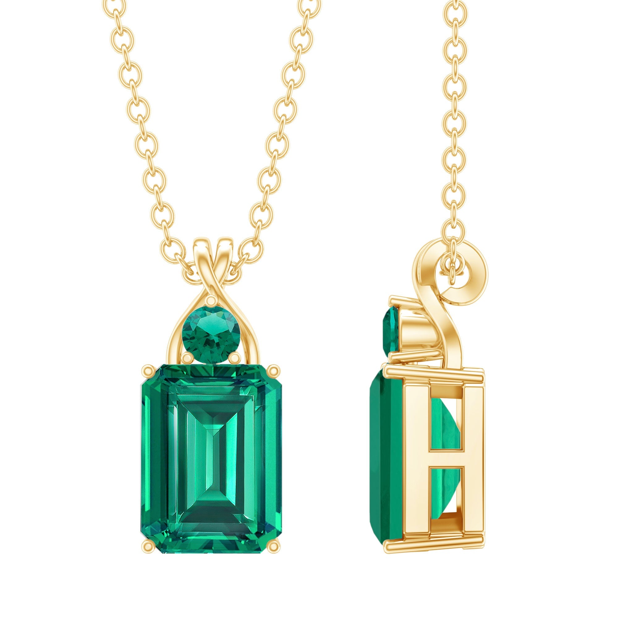 Lab Created Emerald Necklace – Solitaire Emerald Pendant, 1.68 Carat AAA Quality