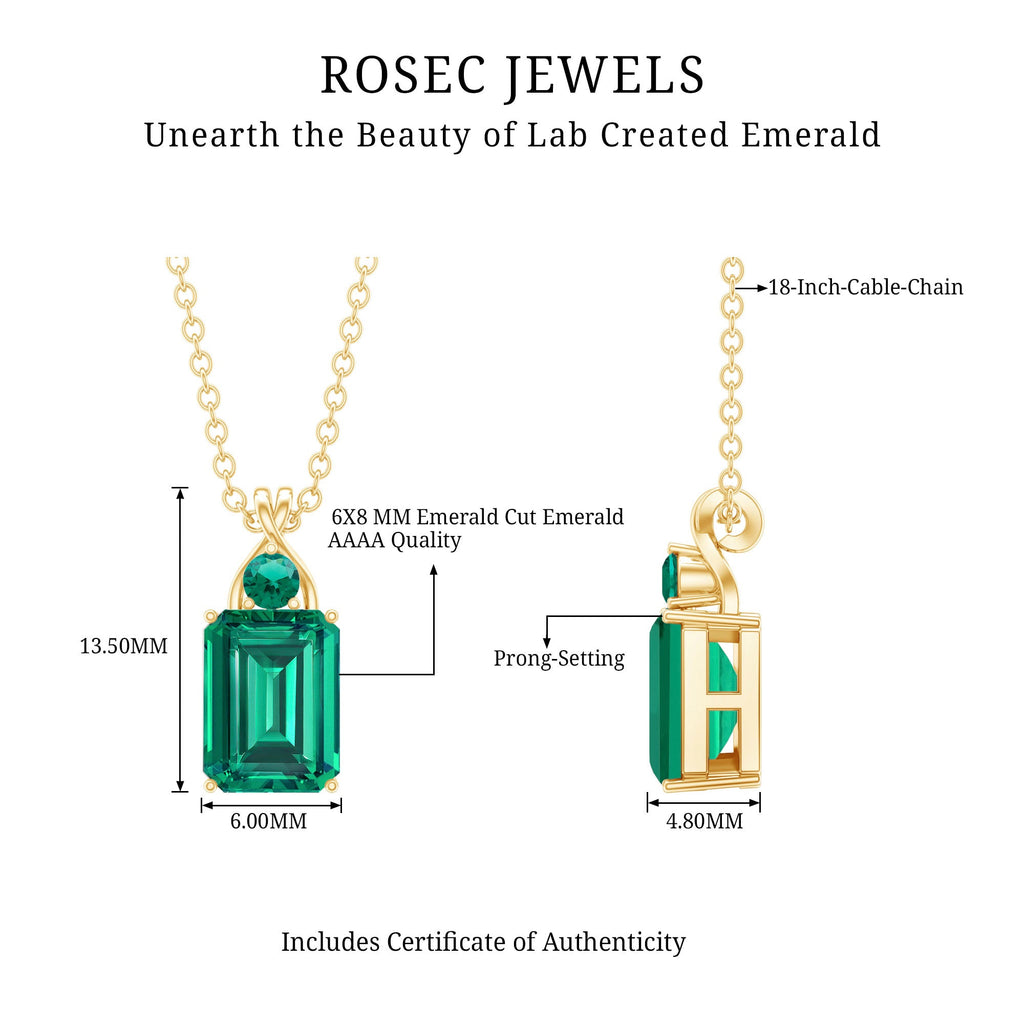 Lab Created Emerald Necklace – Solitaire Emerald Pendant, 1.68 Carat AAA Quality