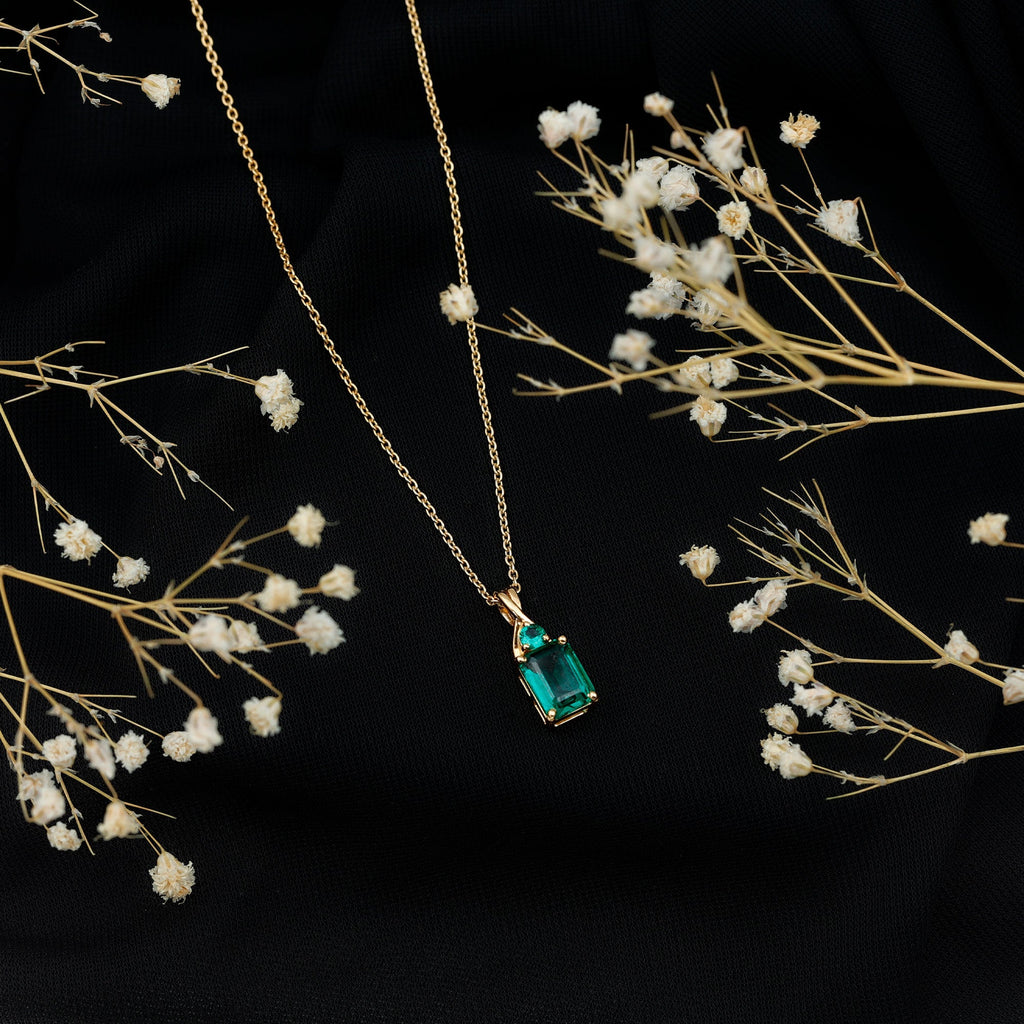 Lab Created Emerald Necklace – Solitaire Emerald Pendant, 1.68 Carat AAA Quality