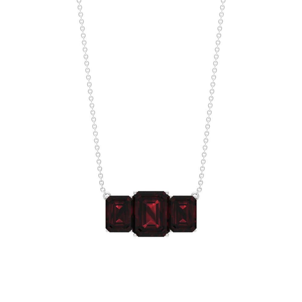 Garnet Three Stone Necklace – Emerald Cut Necklace with AAA Quality Gems