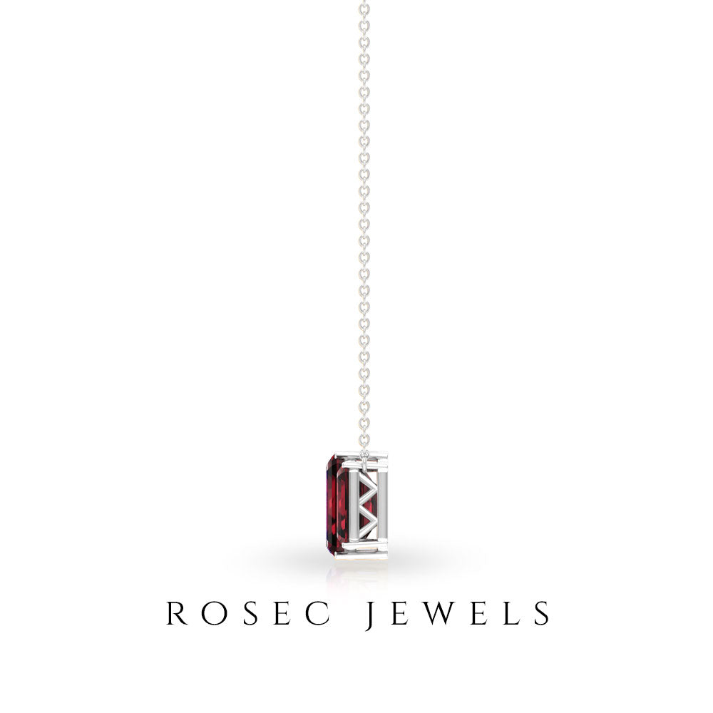Garnet Three Stone Necklace – Emerald Cut Necklace with AAA Quality Gems