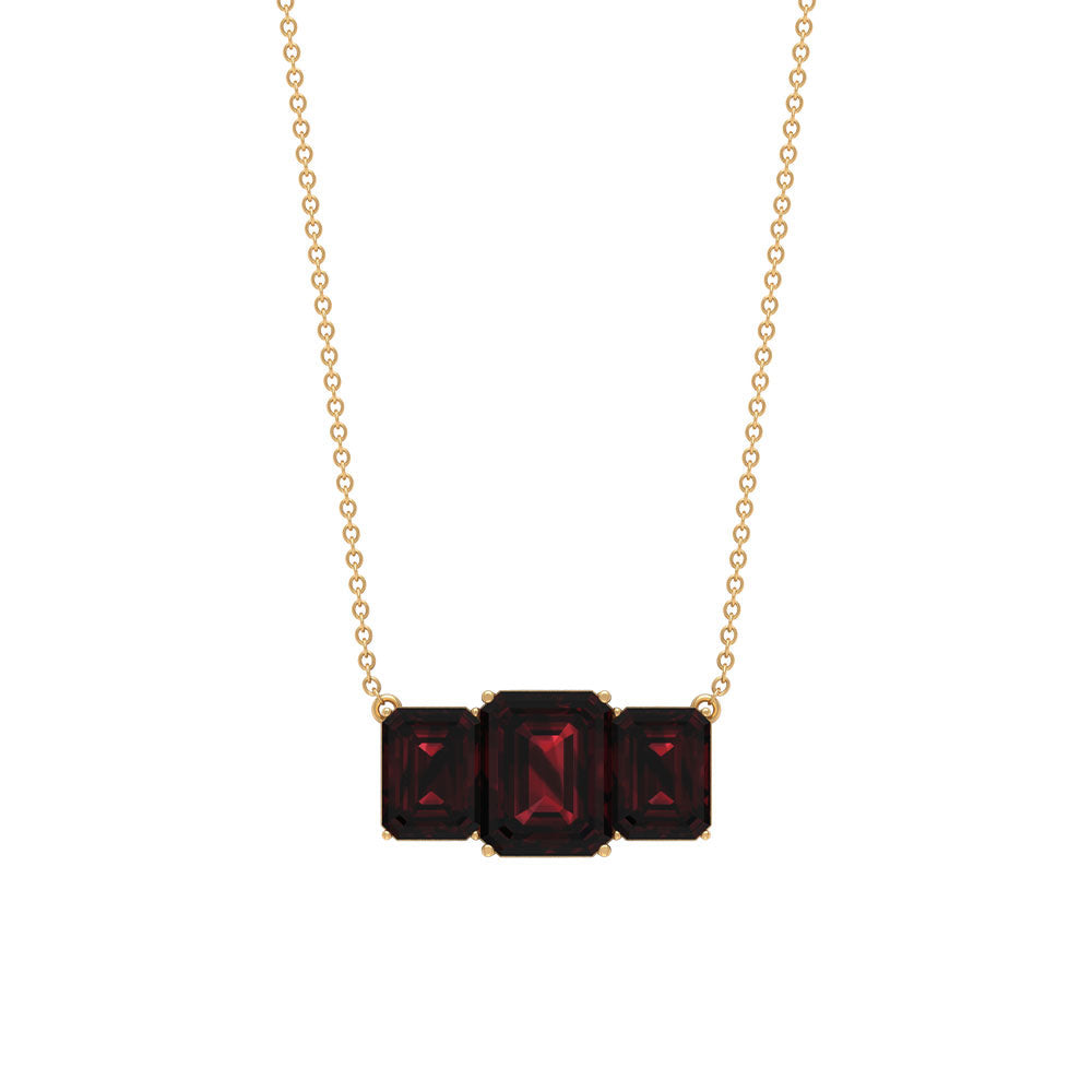Garnet Three Stone Necklace – Emerald Cut Necklace with AAA Quality Gems