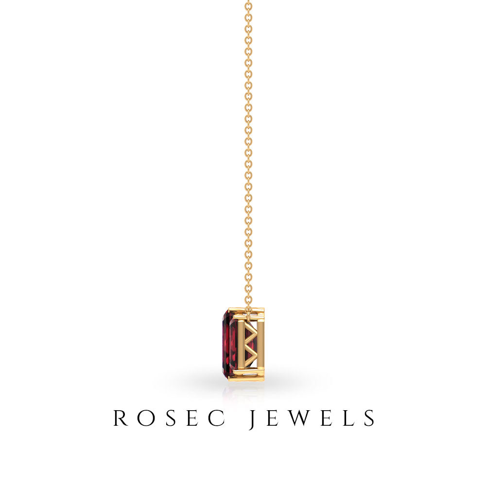Garnet Three Stone Necklace – Emerald Cut Necklace with AAA Quality Gems