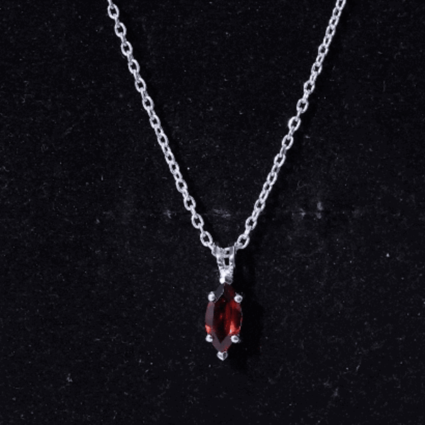 Garnet Marquise Necklace – 0.75 Carat Red Garnet Pendant in White Gold Silver