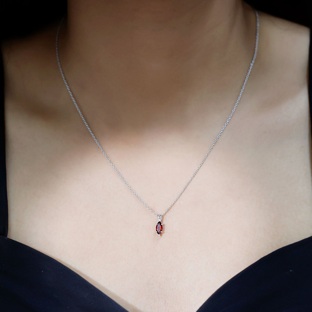 Garnet Marquise Necklace – 0.75 Carat Red Garnet Pendant in White Gold Silver