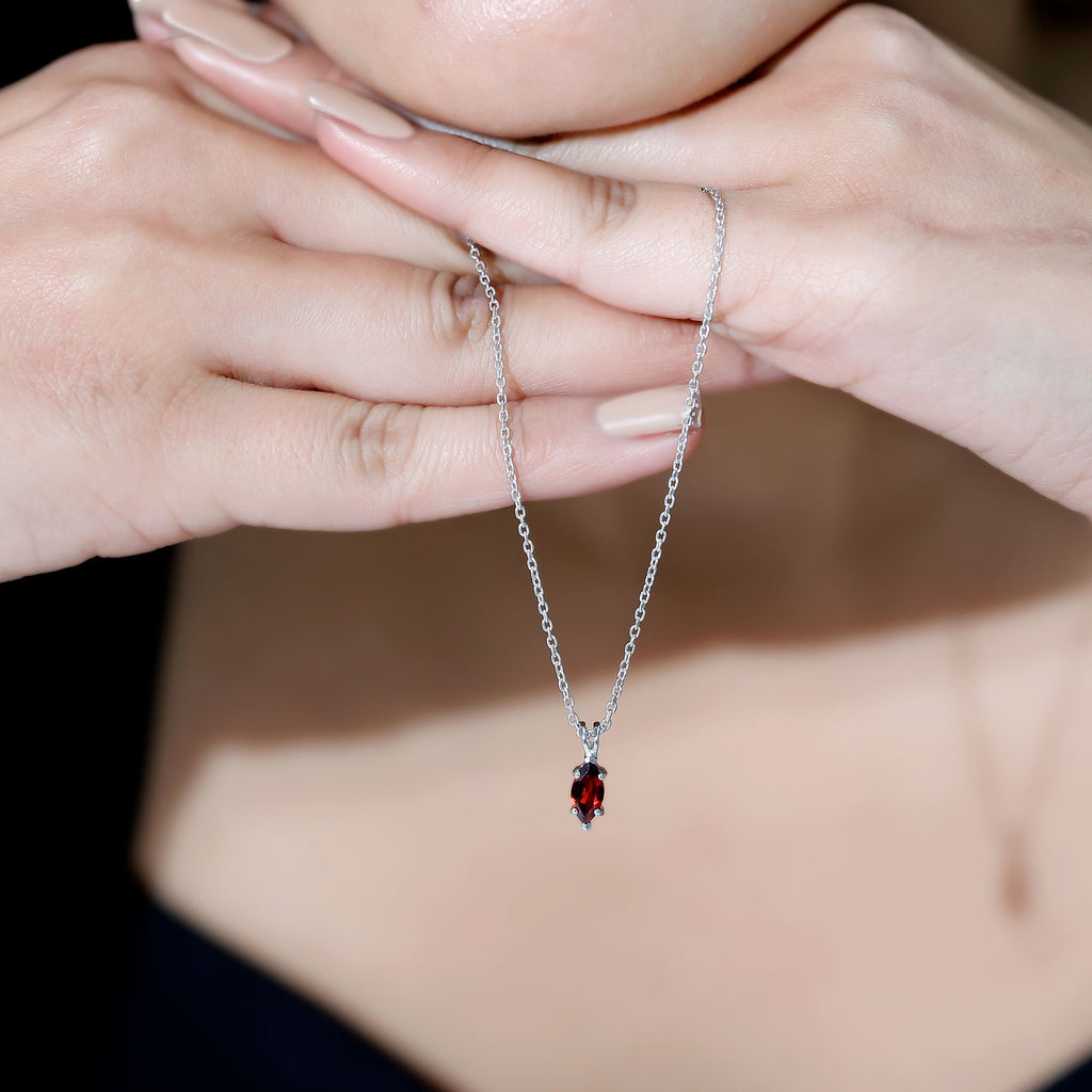 Garnet Marquise Necklace – 0.75 Carat Red Garnet Pendant in White Gold Silver