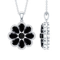 Black Spinel Necklace – Elegant Flower Pendant with Moissanite Halo & Pear Shaped Spinel