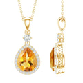 Citrine Pendant Necklace – 2 Carat Pear Shaped Yellow Gold Necklace with Diamond Halo