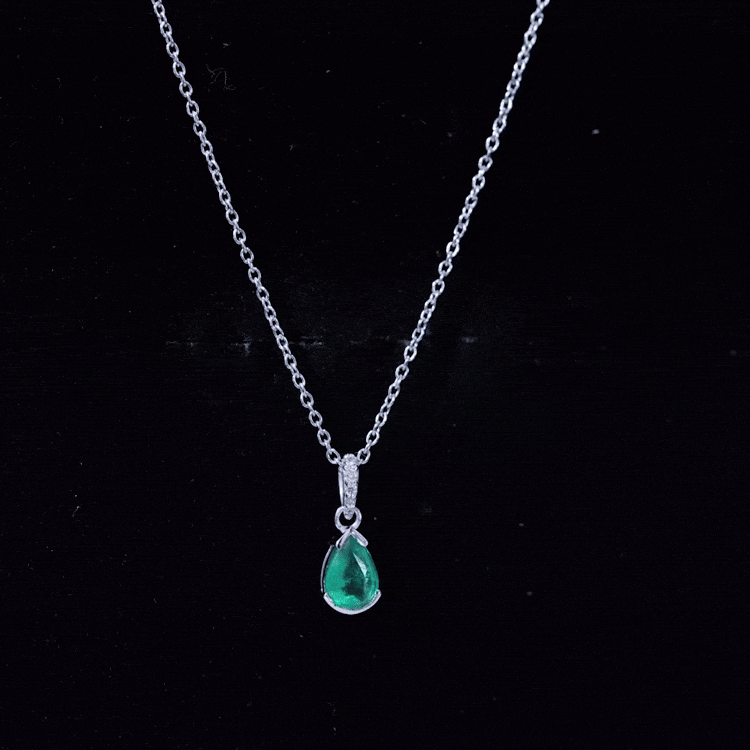 Emerald Pendant Necklace – Pear Cut Solitaire Emerald Jewelry with Diamond Accent Bail