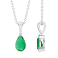 Emerald Pendant Necklace – Pear Cut Solitaire Emerald Jewelry with Diamond Accent Bail