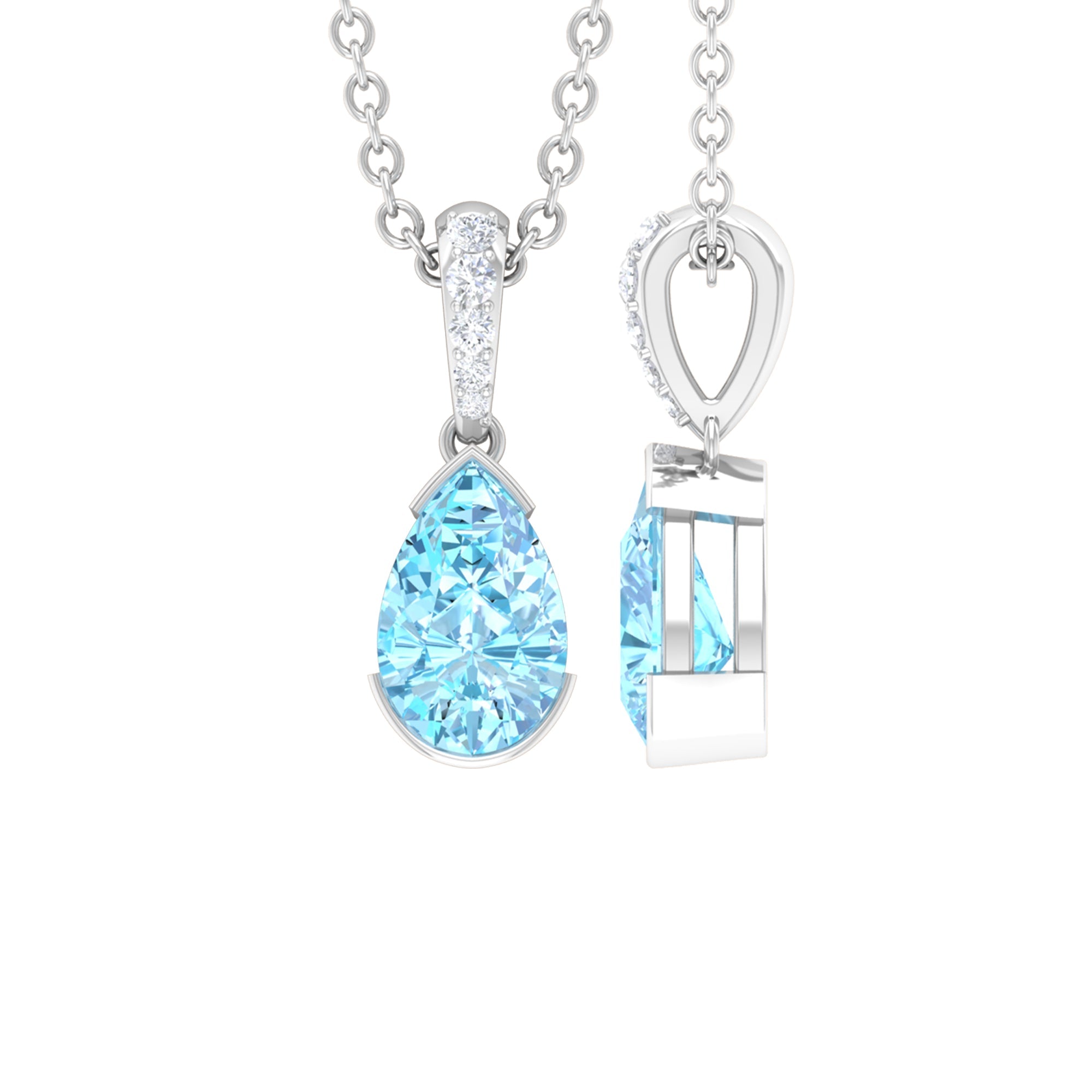 Aquamarine Pendant – Pear Shape Necklace with Diamond Bail | AAA Quality Gemstone
