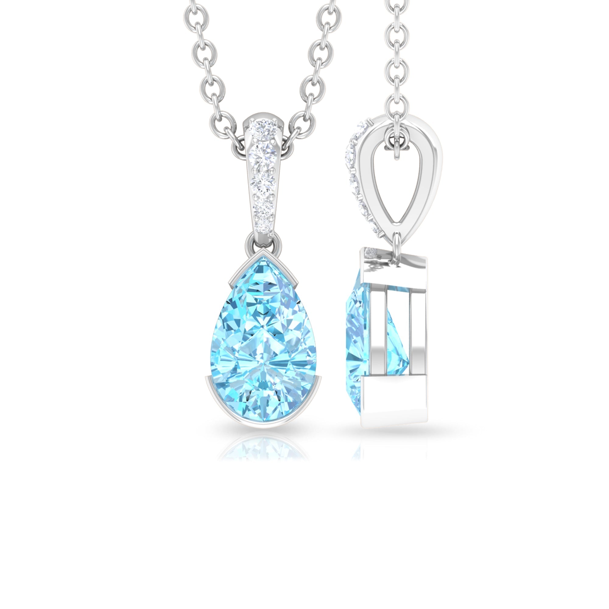 Aquamarine Pendant – Pear Shape Necklace with Diamond Bail | AAA Quality Gemstone