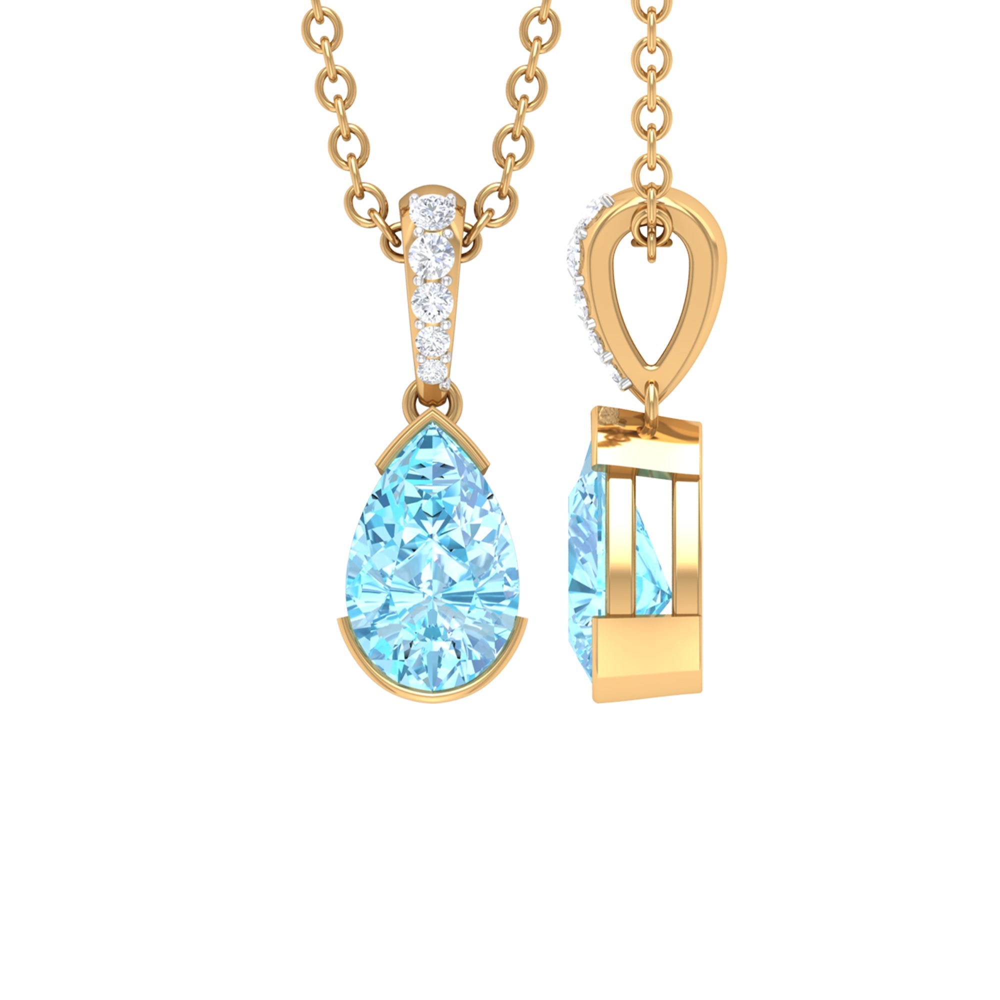 Aquamarine Pendant – Pear Shape Necklace with Diamond Bail | AAA Quality Gemstone