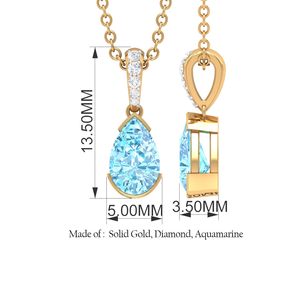 Aquamarine Pendant – Pear Shape Necklace with Diamond Bail | AAA Quality Gemstone