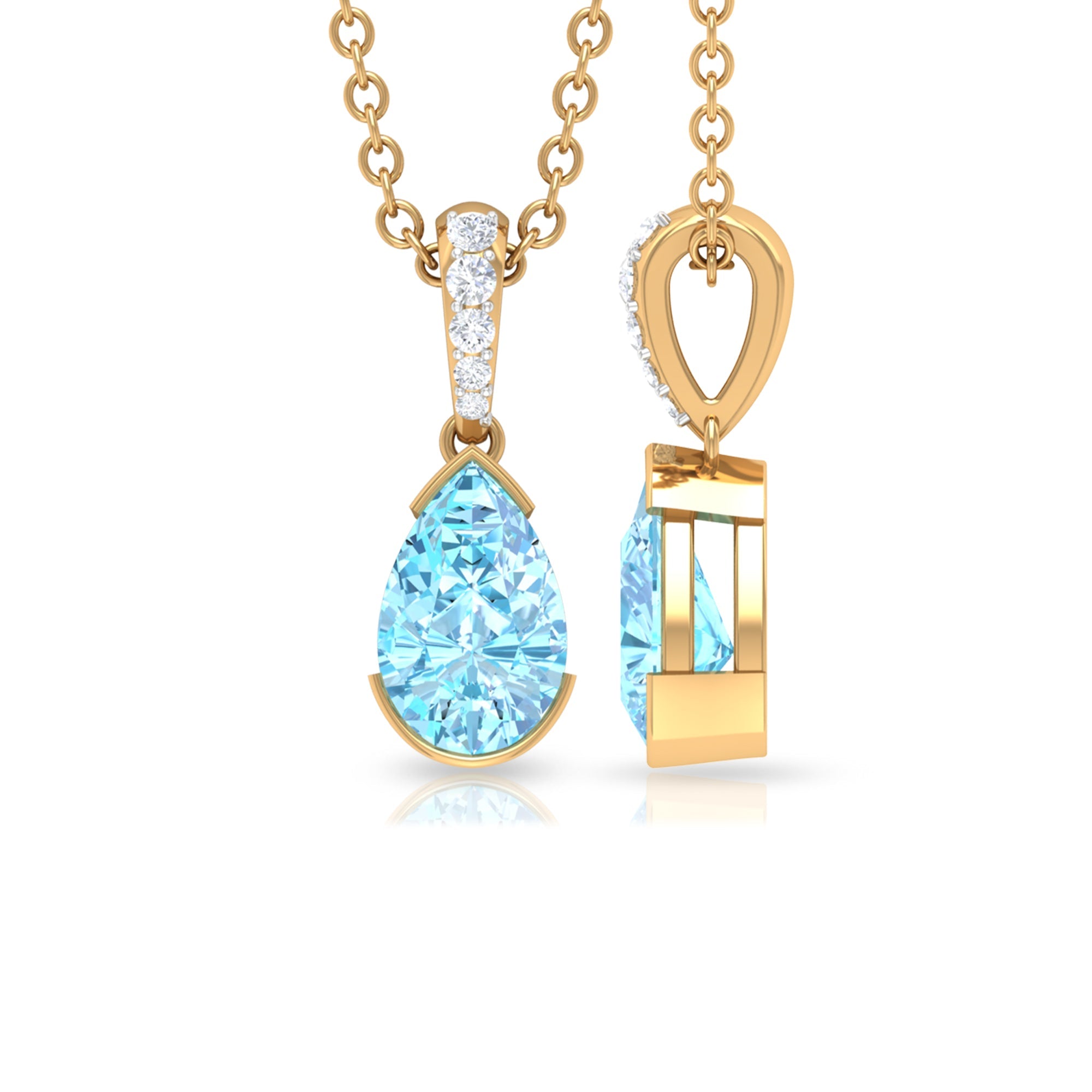 Aquamarine Pendant – Pear Shape Necklace with Diamond Bail | AAA Quality Gemstone