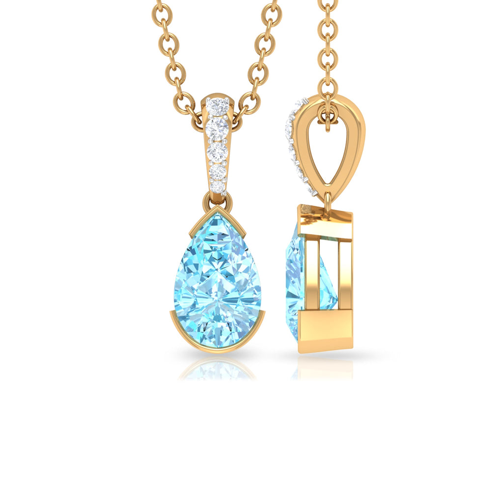 Aquamarine Pendant – Pear Shape Necklace with Diamond Bail | AAA Quality Gemstone