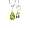 Peridot Solitaire Pendant – Pear Shape Pendant with Diamond Accent Bail, AAA Quality