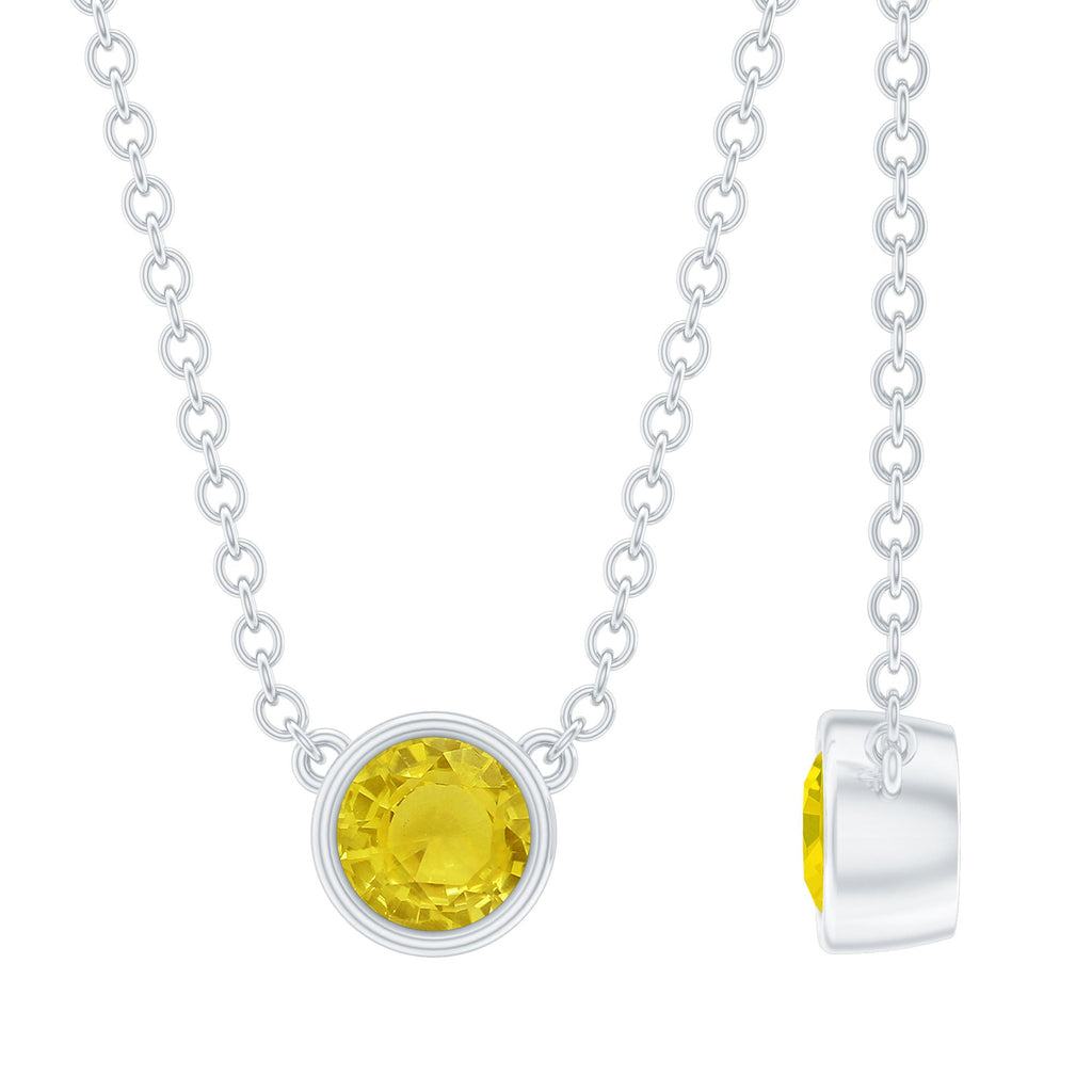 Yellow Sapphire Necklace - Round Cut 4mm Bezel Set Pendant | AAA Quality