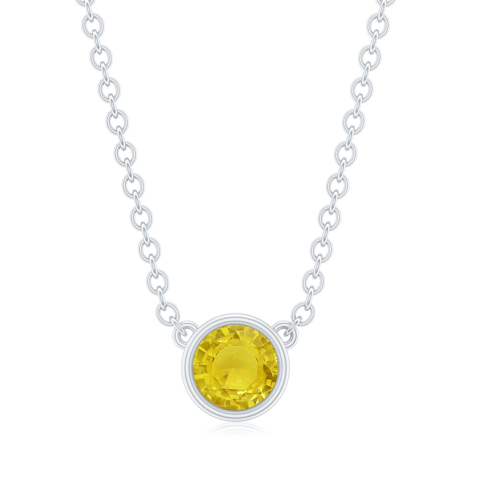 Yellow Sapphire Necklace - Round Cut 4mm Bezel Set Pendant | AAA Quality