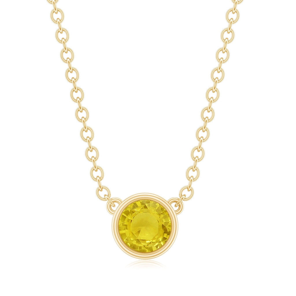 Yellow Sapphire Necklace - Round Cut 4mm Bezel Set Pendant | AAA Quality