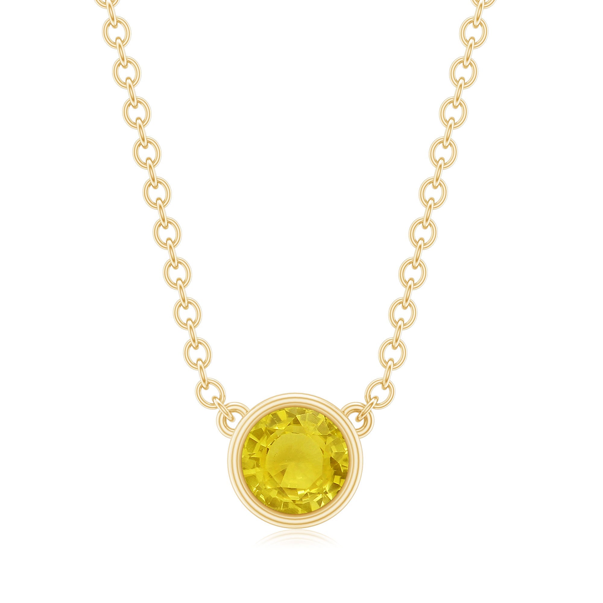 Yellow Sapphire Necklace - Round Cut 4mm Bezel Set Pendant | AAA Quality