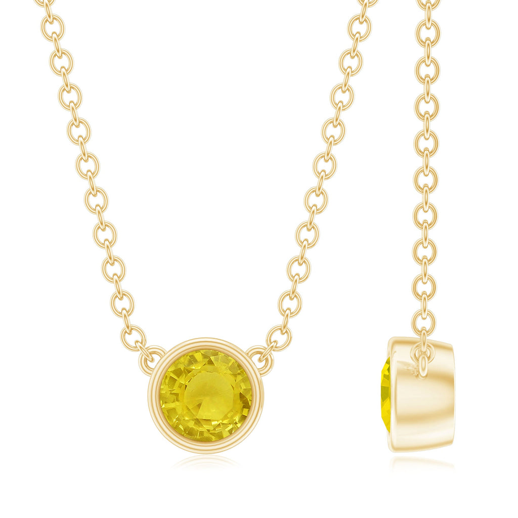 Yellow Sapphire Necklace - Round Cut 4mm Bezel Set Pendant | AAA Quality