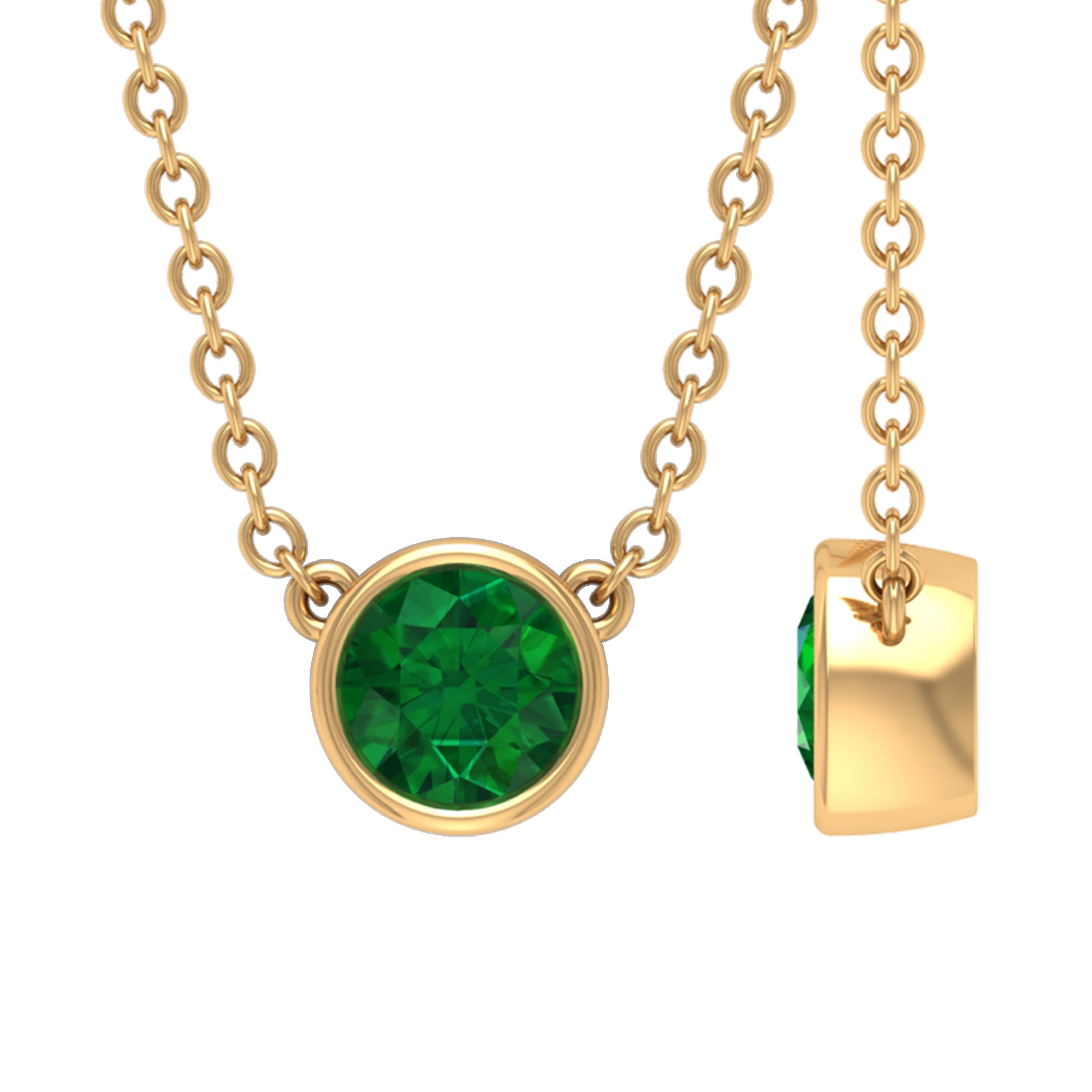 Emerald Solitaire Necklace - 0.4 Carat Round Cut Emerald Bezel Setting Jewelry