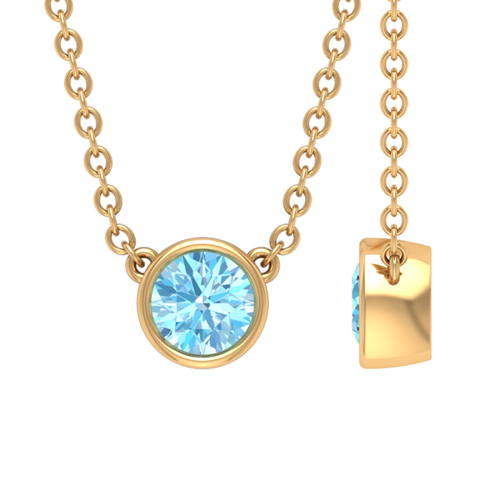 Aquamarine Birthstone Necklace – Minimalist Solitaire Pendant With Bezel Set Gemstone