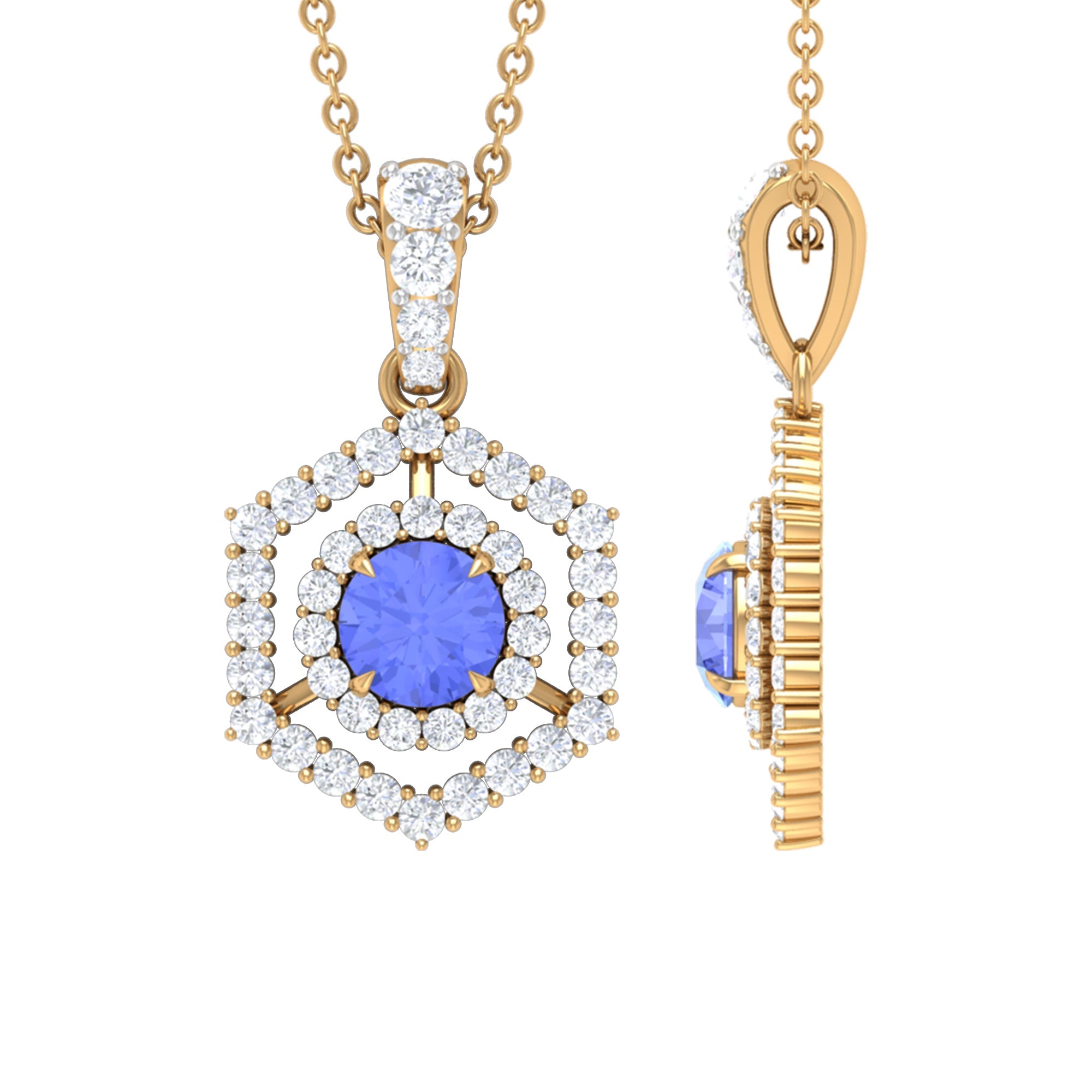 Tanzanite Pendant Necklace – Hexagon Pendant With Diamond Accents | Rosec Jewels