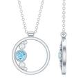 Aquamarine Pendant Necklace - Open Circle Diamond Bezel Setting Jewelry Gift