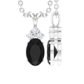 Genuine Half Carat Oval Black Onyx Pendant Necklace with Diamond Trio