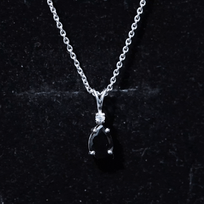 Pear Shape 1 Carat Black Onyx Solitaire Pendant with Diamond